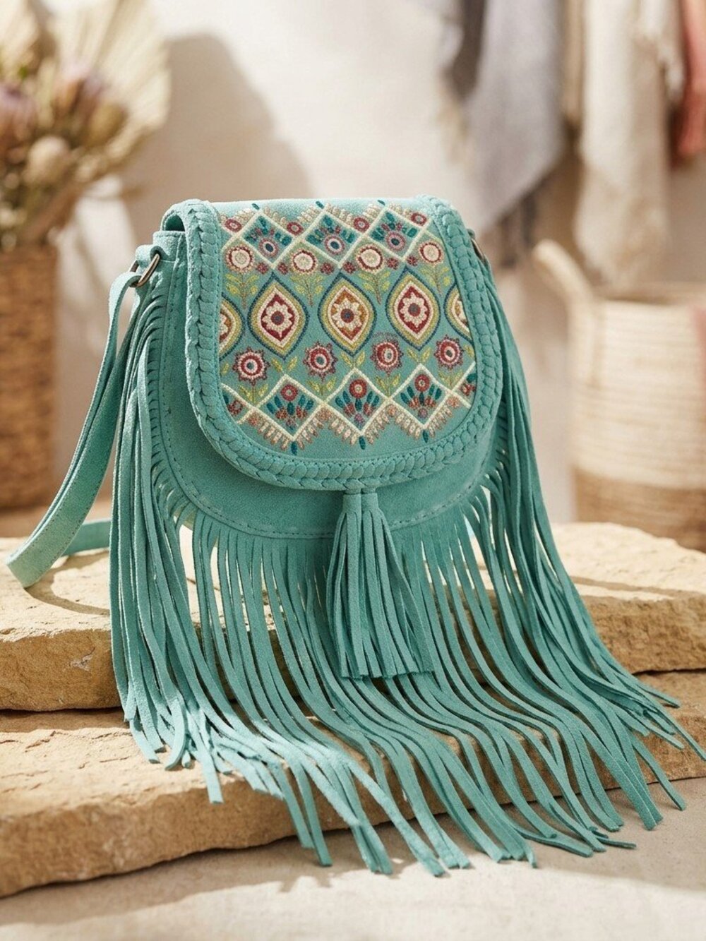 Myra Mojave Meadow Jade Turquoise Tulles BohoLeather Bag in Turquoise - Picture 8 of 8